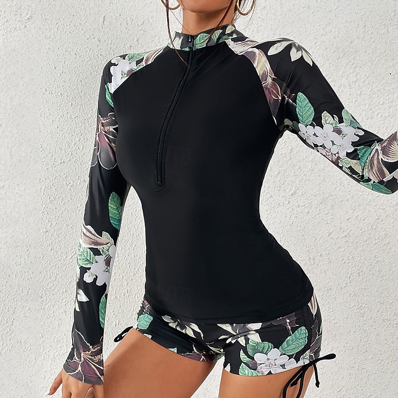 Femmes Maillots de bain intégraux Combinaison Fine UPF50+ manche longue Maillot de Bain Natation Plongée Surf Plongée en apnée Floral Été Printemps Automne de 2025 ? $27.99 –P9