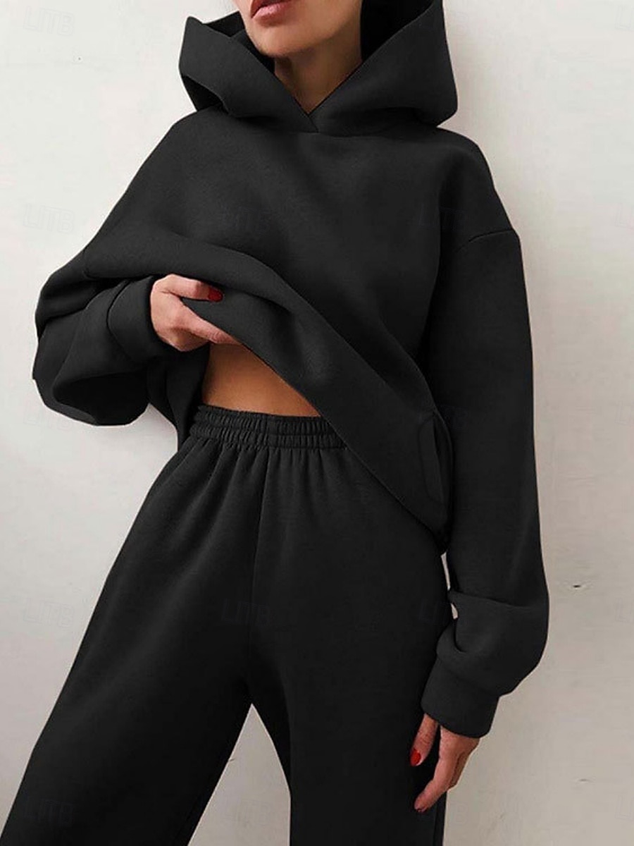 Dámské Kapuce Sady kalhot Bolero Top Dlouhý rukáv Kapuce Pevná barva Módní Šik ven Ležérní Denní Venkovní Vodní modrá Černá Hnědá Jaro Běžný 2026 - $29.99 –P3