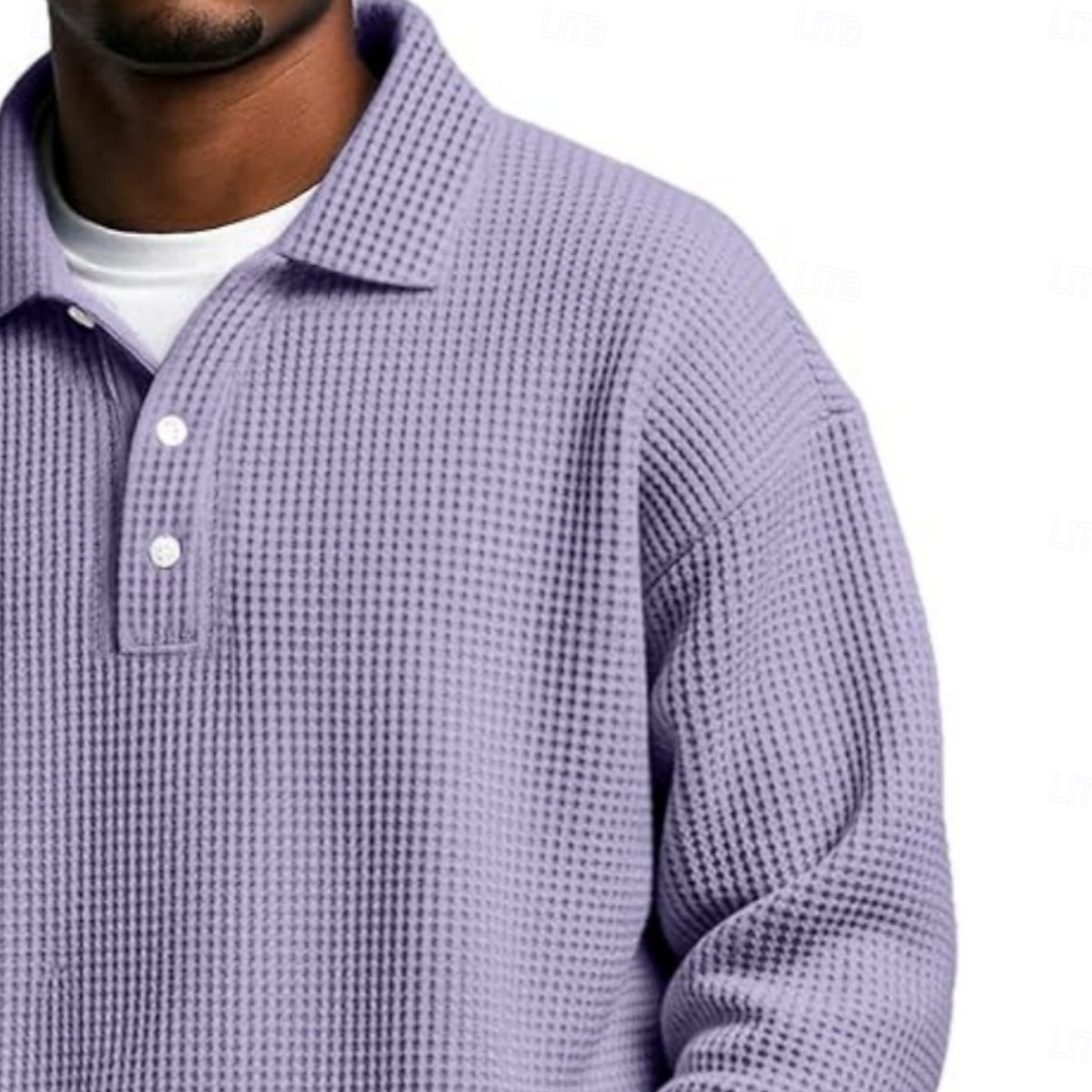 Miesten Vohveli poolopaidat Poolopaidat Muodollinen liiketoiminta Ribbineulospikeekaulus Pitkähihainen Muoti Yhtenäinen väri Napit Perus Syksy 봄 & Syksy Loose Fit Vihreä Vaalean sininen Purppura 2025 - $23.99 –P2