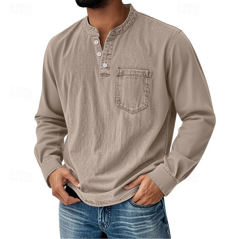 Pánské Retro Tričko Henley Tričko Tričko Dlouhý rukáv Retro Na běžné nošení Ležérní Jaro Podzim Celý rok Černá Růžová Fialová Vodní modrá Hnědá Henley Tričko Henley 2025 - $27.99 –P5