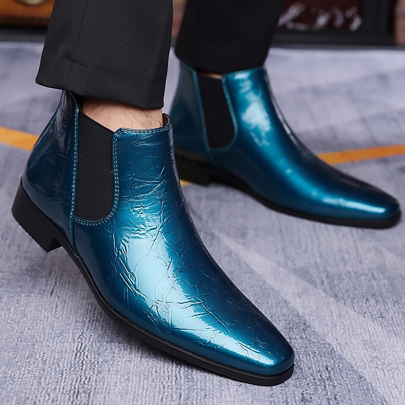 Botas Chelsea masculinas com relevo dourado – botas de cano curto de couro sintético com acabamento brilhante, sapatos formais elegantes para casamentos, festas e apresentações no palco de 2025 por $42.99 –P8