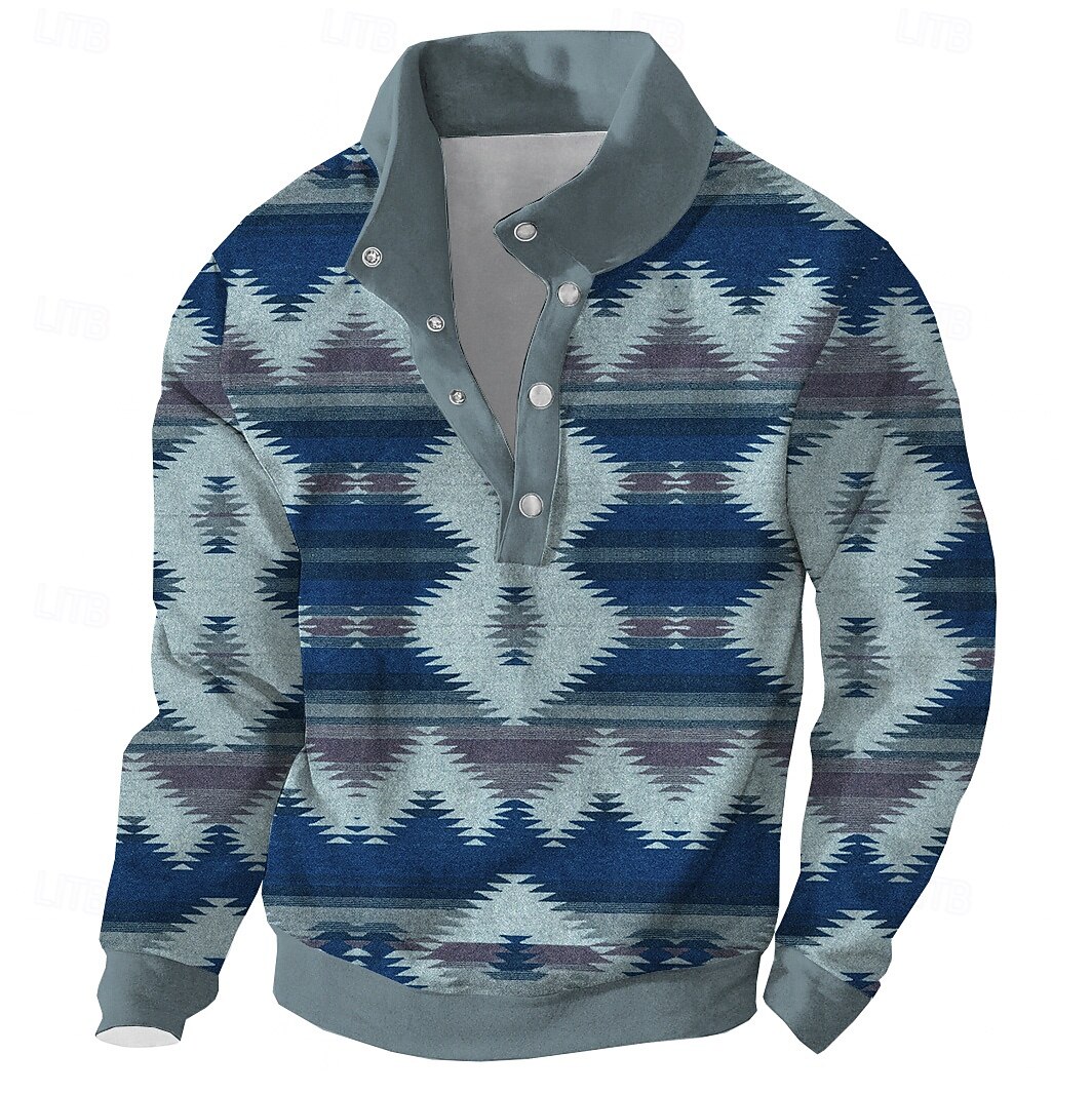 Men's Patchwork Sweatshirt Ethnic Vintage Retro Long Sleeve High Neck Outdoor Sports Outdoor Travel Blue Brown Green Buttons Fall Winter Designer S M L XL XXL 3XL 2026 - $28.99 –P4