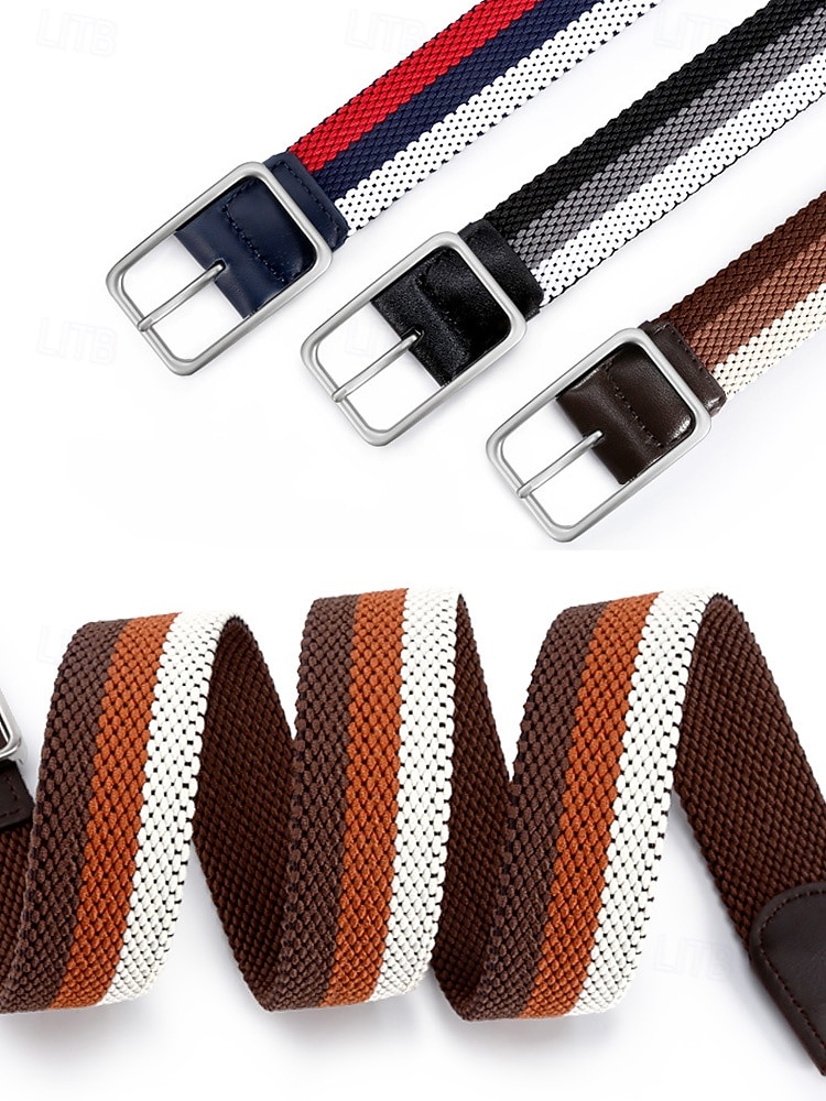 Stripete elastiske vevde herrebelter med sølvspenne, avslappet stretchbelte for komfort, tilgjengelig i flere fargealternativer, perfekt julegave 2026 - $18.99 –P4