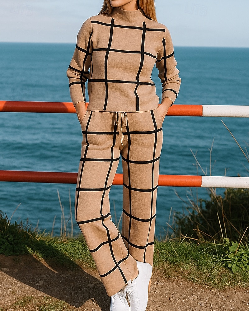 Damskie Komplety dresowe Dres 2-częściowy Stroje do salonu z kieszenią Kratka Zestawy odzież Jesień Biały Zielony Piesze wycieczki Kariera Na zewnątrz Moda Długi rękaw Sport Odzież sportowa Średnio 2025 - $28.99 –P3