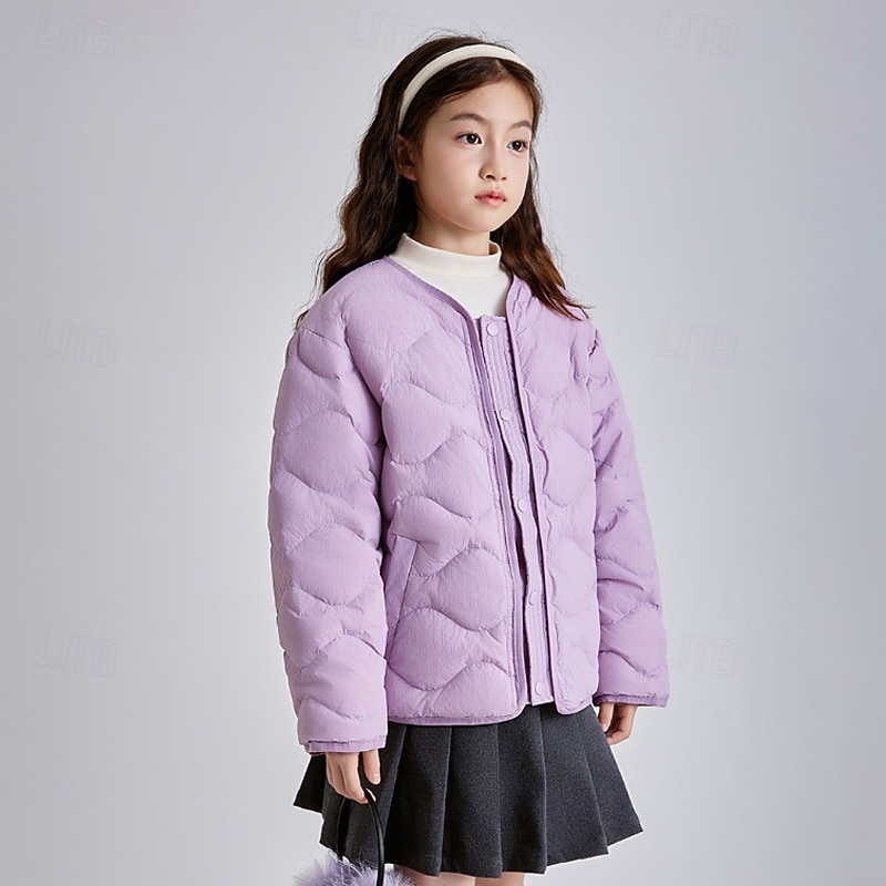 Barn Flickor Dunjacka Ensfärgat Mode Dragkedja Skola Täcka Ytterkläder 4-12 år Vinter Svart Rodnande Rosa Blå 2025 - $78.99 –P9