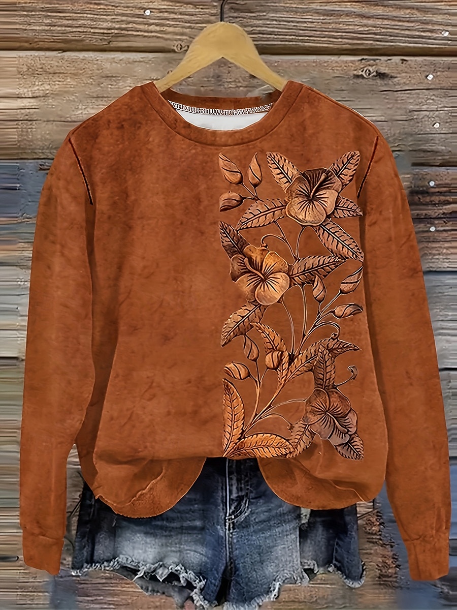 Damen Pullover Sweatshirt Druck Blumen Grafik Mode Lässig Langarm Rundhalsausschnitt Normale Oberteile Straße Alltagskleidung Blau Schwarz Purpur Orange Grün Frühling Herbst Winter 2026 - $29.99 –P2