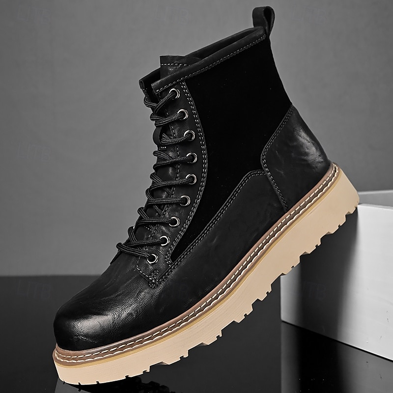 Bottes de combat à lacets en similicuir marron pour homme – chaussures de travail et de randonnée d'extérieur durables pour un usage quotidien et l'aventure de 2025 ? $54.99 –P1