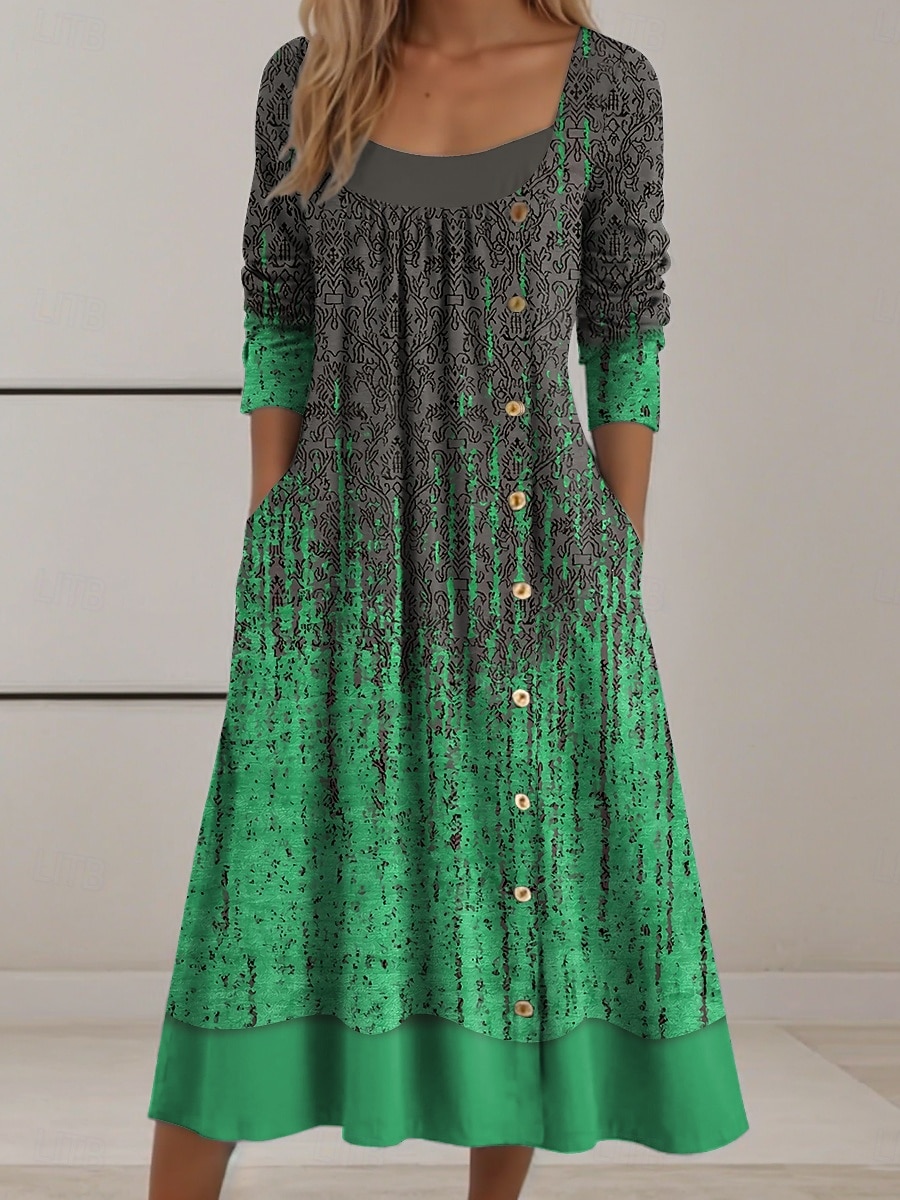 בגדי ריקוד נשים שמלת מידי שמלת שיפט יום יומי יומי רגיל גראפי גיאומטרי שרוול ארוך צווארון מרובע אודם פול סגול תלתן סתיו חורף 2025 - $36.99 –P2