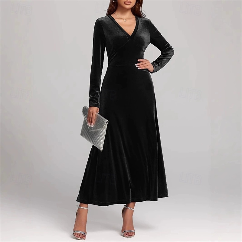 Damen Midikleid Samtkleid Cocktailkleid Elegant Mode Modern Outdoor Party Party-Abendmode Normale Passform Einfach Langarm V Ausschnitt Schwarz Wein Blau Purpur Frühling Herbst 2025 - $33.99 –P2