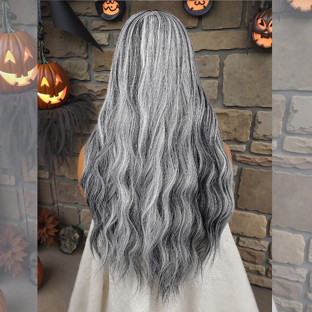 Synthetic Lace Wig Curly Style 26 inch Mixed Color Middle Part U Part Wig Women's Wig Black & White 2025 - $40.99 –P5