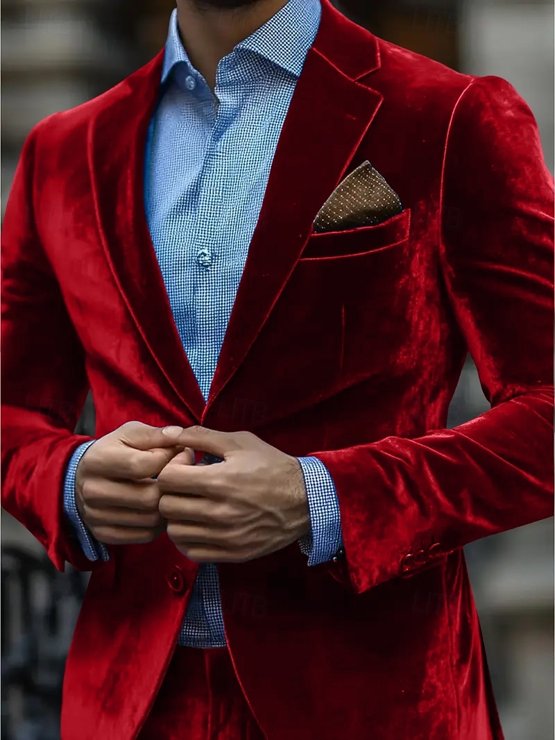 Miesten Velvet Blazerit Päivittäin Päivittäin Syksy Talvi Sametti Yhtenäinen väri Perinteinen Yksirivinen yksi nappi Bleiseri Rubiini Sininen Apila 2026 - $76.99 –P5