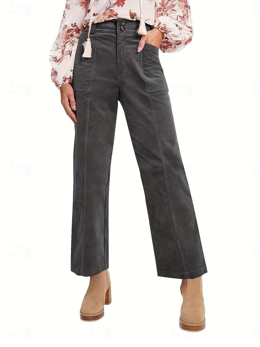 Per donna Chinos Dritto Moda Streetwear Casual Lunghezza intera Vita Alta Semplice Fascia Elastica Comodo Morbido Confortevole Inelastico All'aperto Streetwear Grigio scuro Nero Marrone Primavera del 2025 a $24.99 –P15