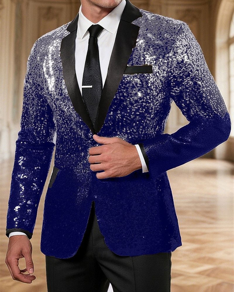 رجالي سترة عمل حفلة كوكتيل حفلة الزفاف موضة كاجوال الربيع الخريف بوليستر تدريجي ترتر جيب مريح صدر فردي سترة رياضية أزرق أرجواني ذهبي أخضر 2025 - $84.99 –P9