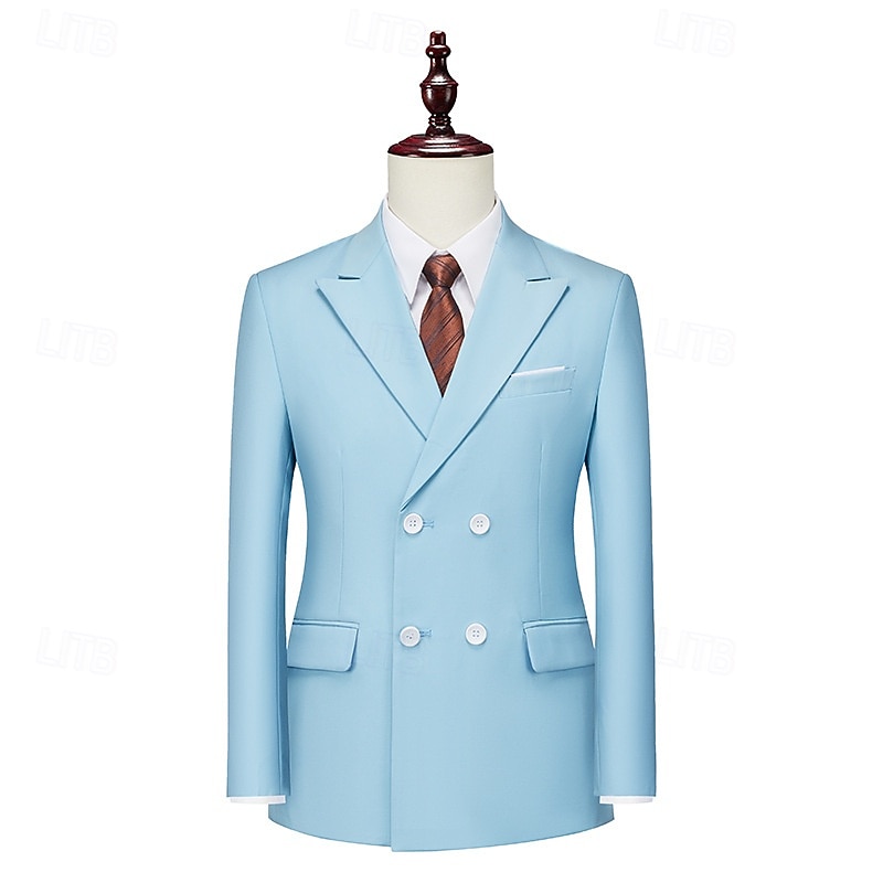 Homme Blazer Affaires Cocktail Fête de mariage Mode Occasionnel Printemps Automne Polyester Uni Avec Poches Boutons Confortable Double Boutonnage veste Noir Blanche Jaune Rose Claire de 2025 ? $71.99 –P13