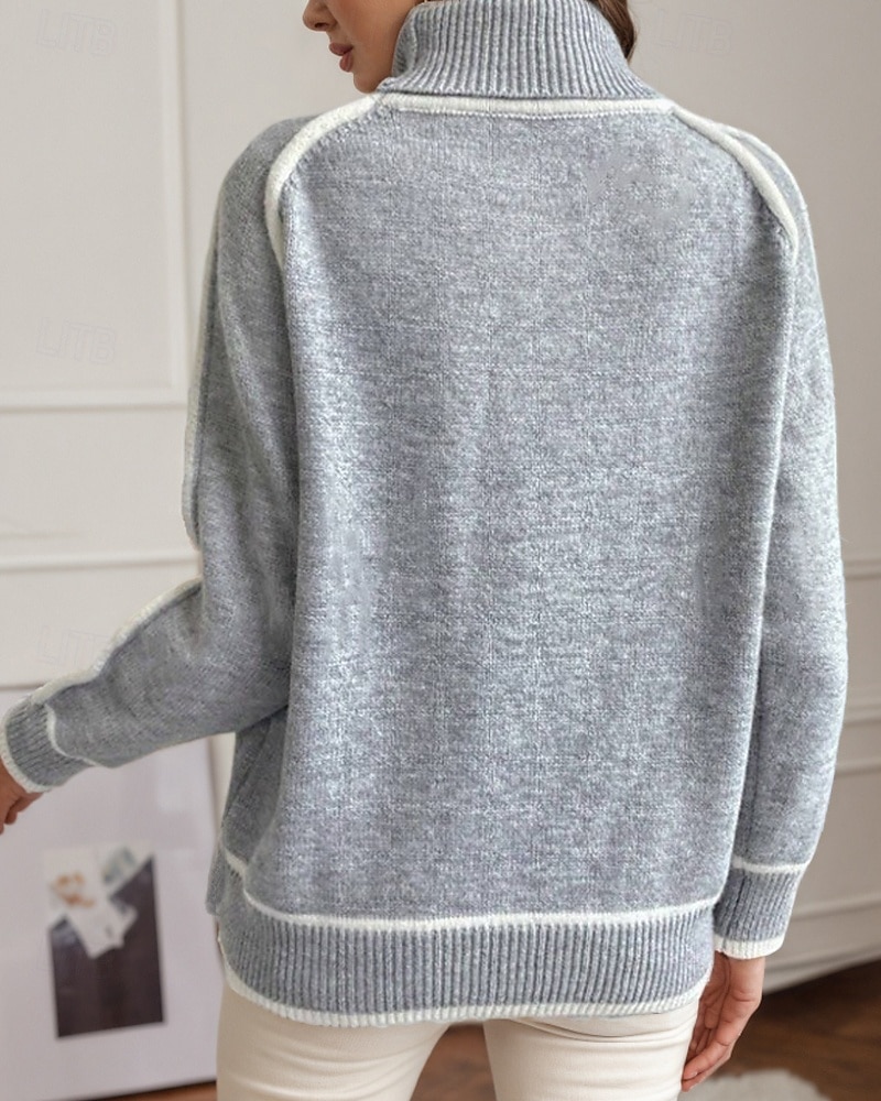 Dame Genser Gatemote Fritid Fargeblokk Rullekrage Lapper Strikket Langermet Vanlige topper Strikke utendørs Daglig Ut på byen Svart Gul Høst Vinter 2025 - $38.99 –P4