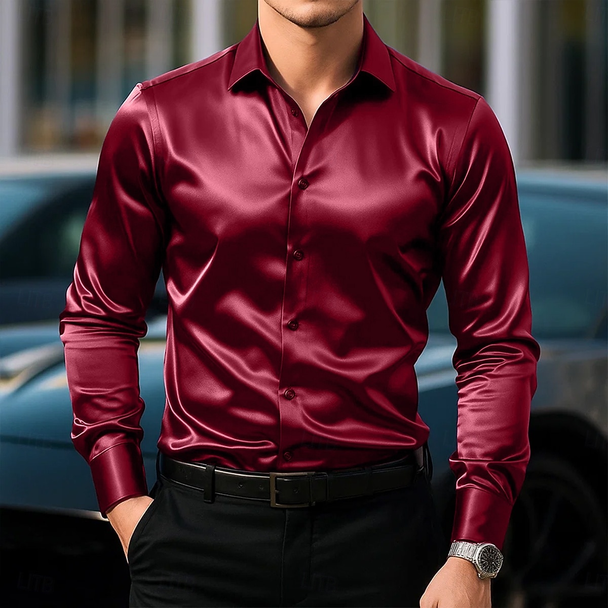 Per uomo Camicia Camicia in raso Camicia casual Camicia con Bottoni Semplice Formale Matrimonio Nero Bianco Vino Blu marino Manica Lunga Bavero Primavera & Autunno Tutte le stagioni Abbigliamento del 2025 a $23.99 –P6