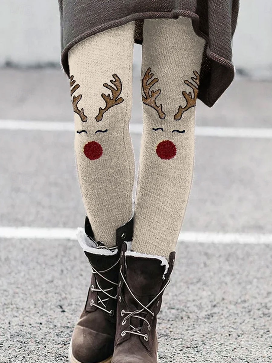 Femmes Leggings Vacances ancien Mode Longueur complète Taille hautePantsNoël Graphique Motif de flocon de neige Noël Impression Doux Respirant Élastique Formel Vacances Rue Blanche Kaki Beige de 2025 ? $26.99 –P3