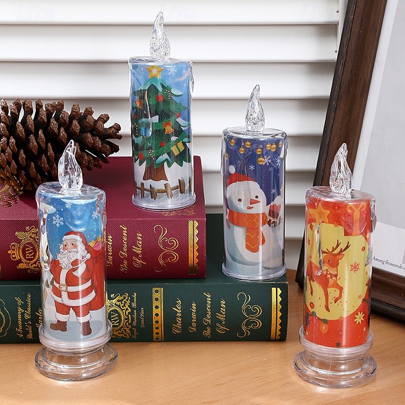 1 Pc 18 * 6.5CM Christmas with base LED electronic candle light party desktop decoration light ornament light Christmas tree Santa Claus reindeer snowman 2025 - CAD $3.99 –P12