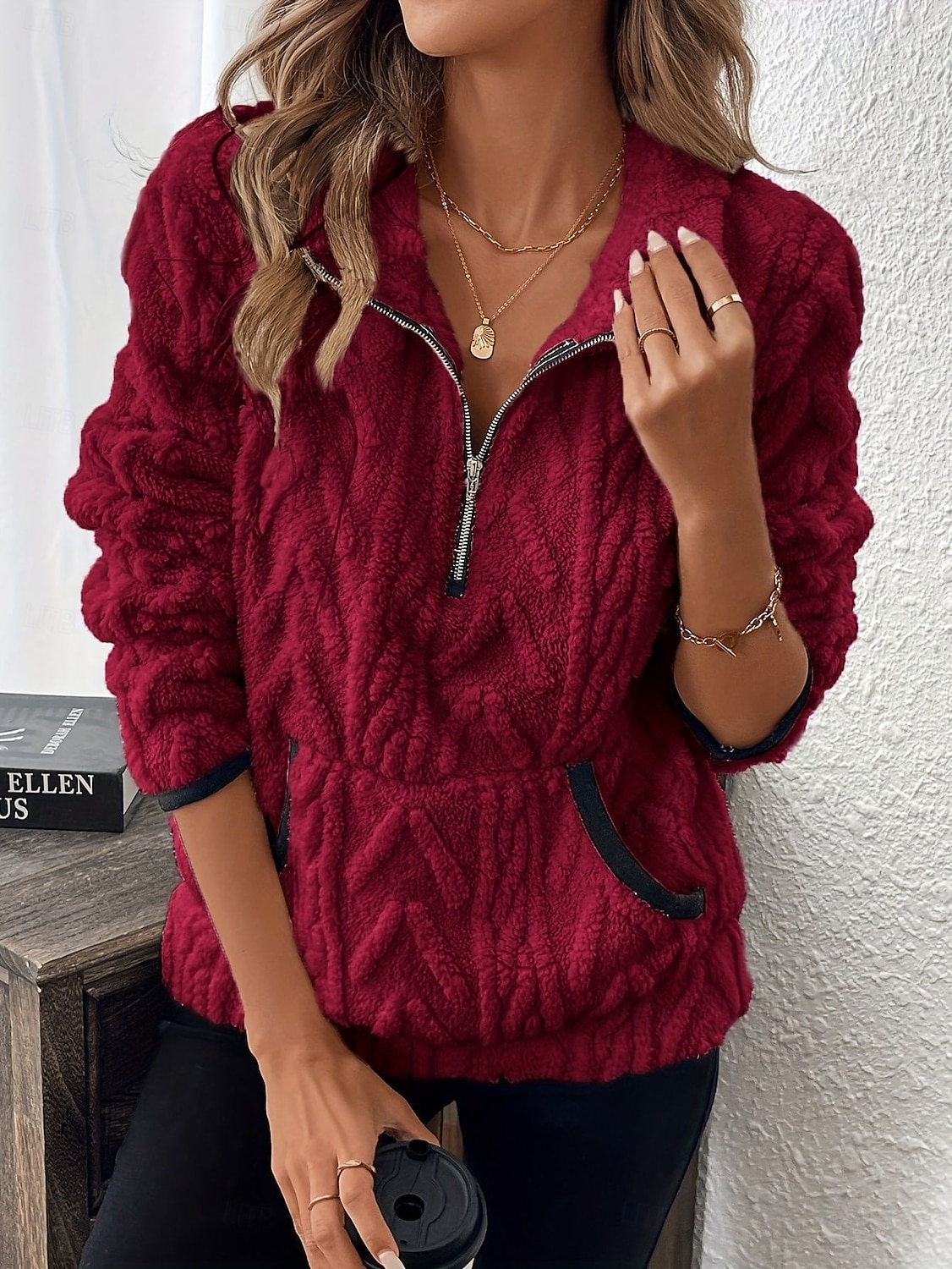 Damen Pullover Sweatshirt Lässig Langarm Rundhalsausschnitt Normale Oberteile Blau Weiß Rosa Wein Purpur Sommer Herbst Winter 2026 - $33.99 –P5