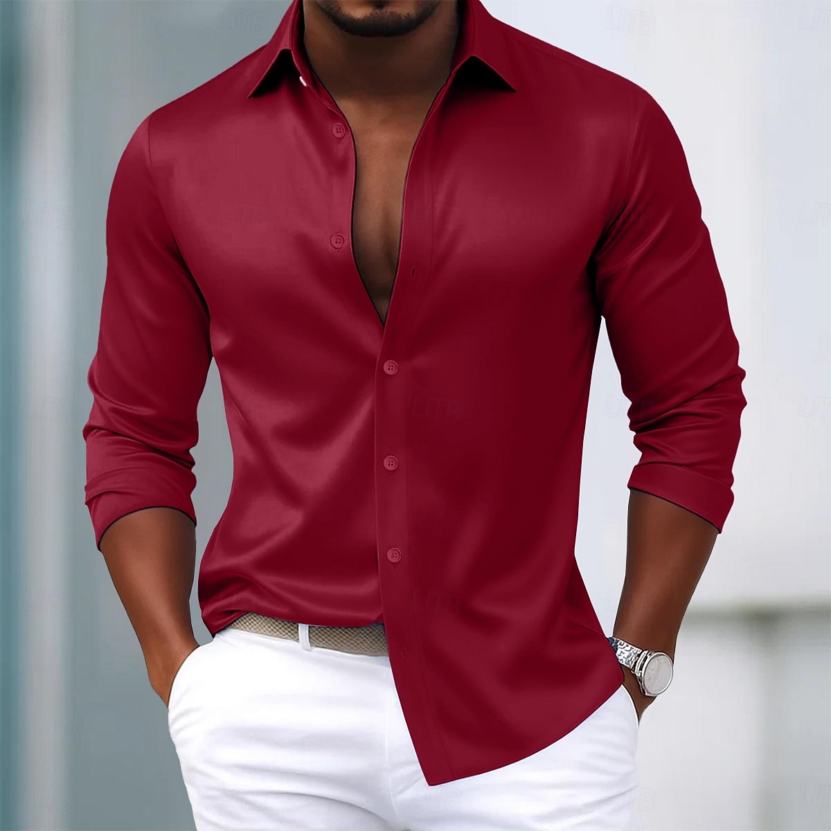 Herren Hemd Satinhemd Kleidhemd Freizeithemd Knopfhemd Abschlussballhemd Einfach Formell Hochzeit Hellblau Schwarz Weiß Wein Langarm Revers Ganzjahres Bekleidung 2025 - $23.99 –P10