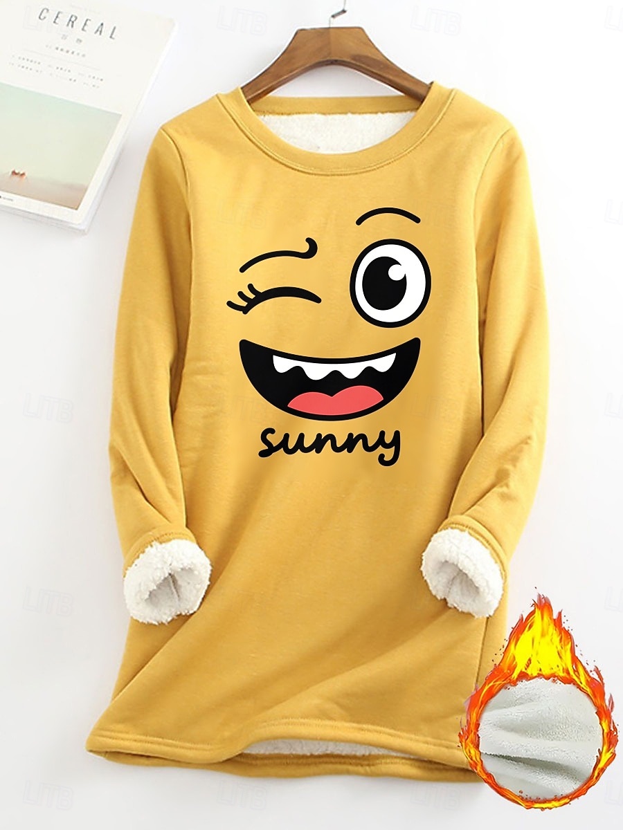 Mulheres Pijama de moletom com forro de lã Moletom Pullover camisolas Gráfico Quente Roupa de rua Casual Manga Longa Gola Redonda Tops longos Casa Dia a Dia Casual Imprimir Preto Amarelo Rosa Rosa de 2025 por $23.99 –P1