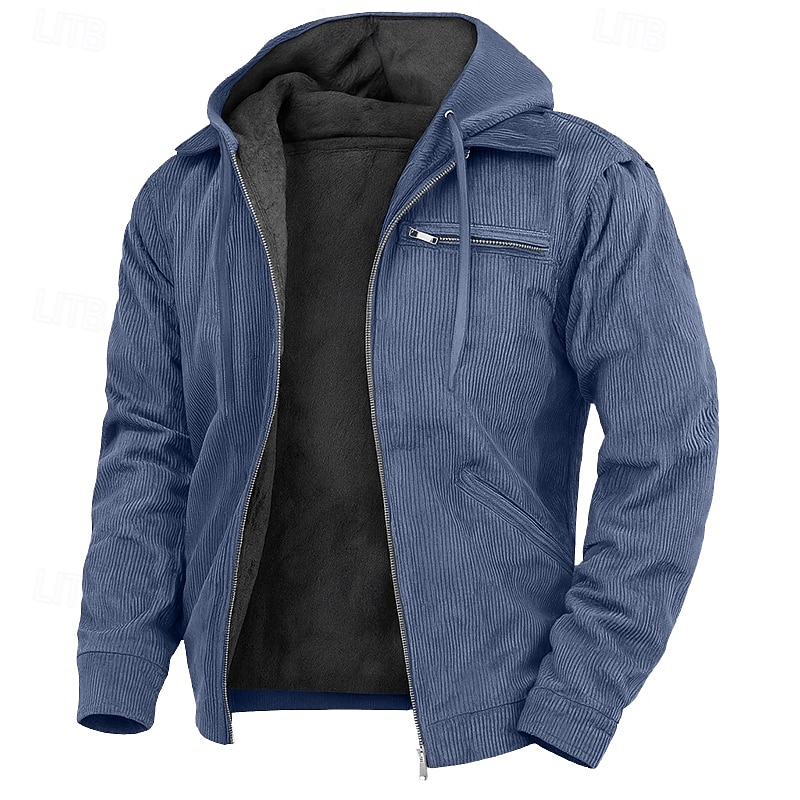 Homens Moletom Full Zip Hoodie Veludo Cotelê Moletom de lã Moletom com capuz forrado de lã Azul Marron Verde Cinzento Com Capuz Tecido Zíper Desportos e Ar livre Casual Diário Roupa de rua Legal de 2025 por $43.99 –P3