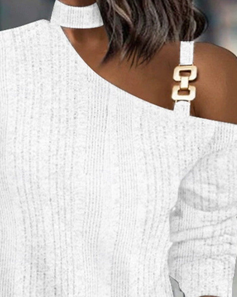 Női Midi ruha hétköznapi ruha Elegáns Divat Modern Szabadtéri Iroda Napi Vékony Sima Hosszú ujj Félvállas Fehér Tél Ősz 2025 - $27.99 –P2