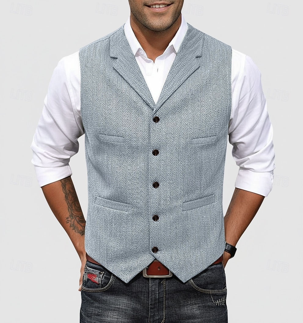 Per uomo Gilet in tweed Gilet Formale Matrimonio Vacanza Casuale Vintage Moda Primavera Autunno Tasca Bottoni Poliestere Tweed Confortevole Semplice Spina di Pesce Monopetto Scollo a V Con intaglio del 2026 a $37.99 –P2