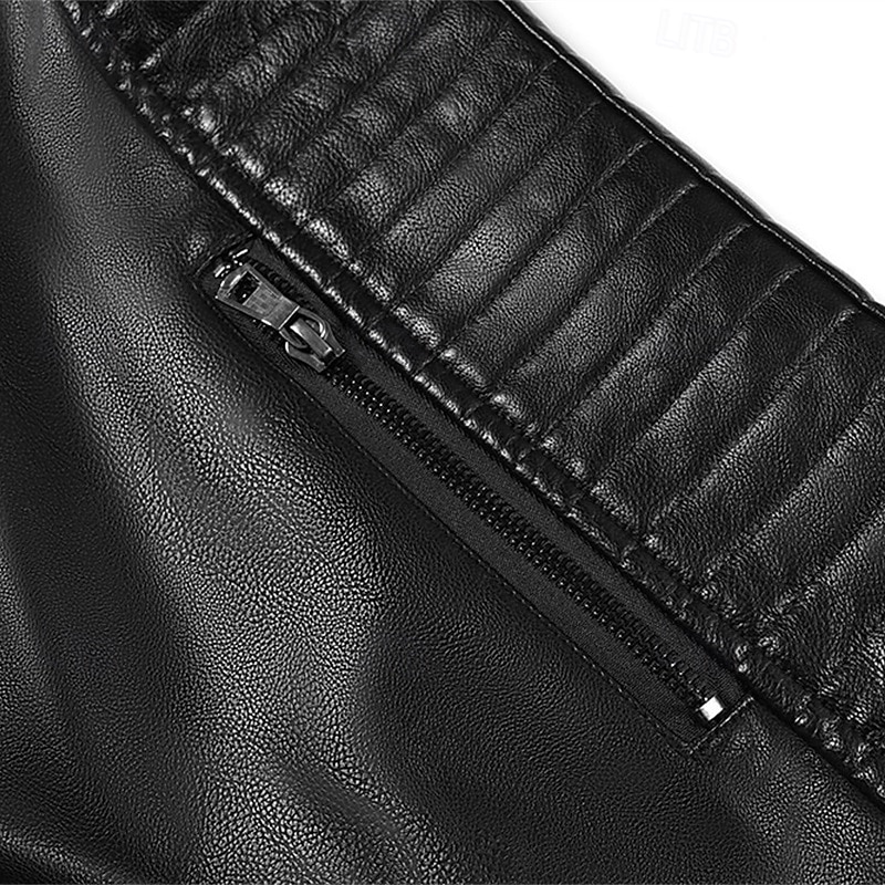 Herr Imitationsläderjacka Bikerjacka Motorcykeljacka Semester Dagligen Vindtät Håller värmen Ficka Höst Vinter Slät Mode Klassisk Hög krage Normal Svart Brun Jacka 2025 - $57.99 –P11