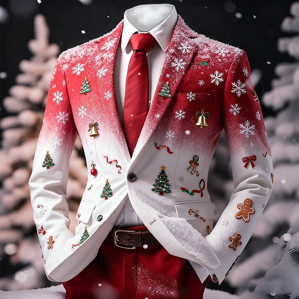 Pánské Blejzr Kabát Vánoce Venkovní Ležérní Běžné Denní Podzim zima 100% polyester Vánoční stromek Sněhová vločka 3D tisk Knoflíky Zahřívací Pohodlné Jednořadé Blejzr Černá Rubínově červená 2025 - $64.99 –P1