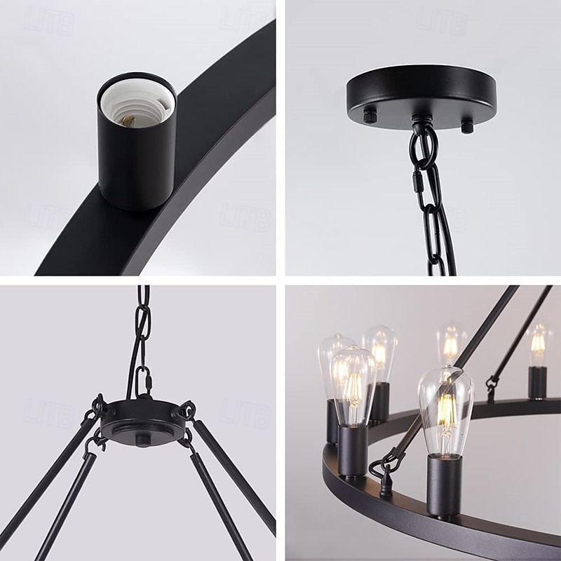 lampadario a led nero su ruote 20-luce grande lampadario rustico rustico di campagna lampada industriale per sala da pranzo soggiorno cucina isola foyer corridoio del 2026 a $469.49 –P7