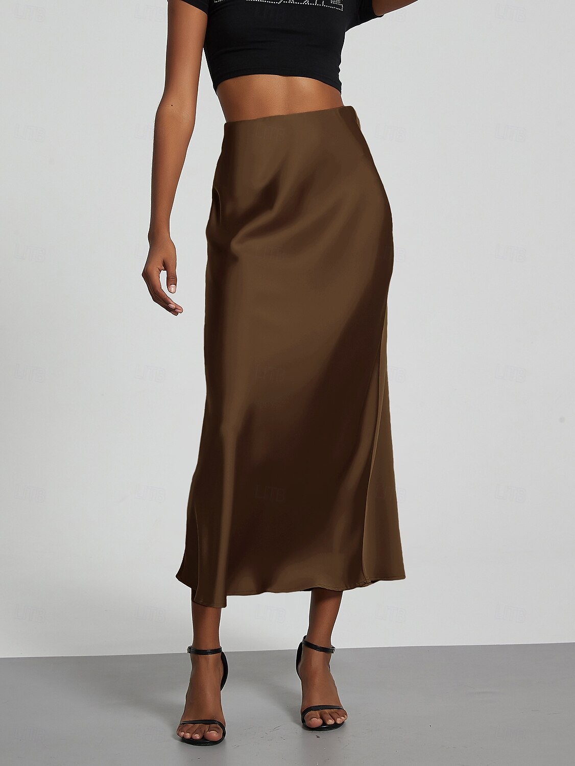 Damen Rock Figurbetont Elegant Mode Midi Hohe Taille Röcke Einfach Mikroelastisch Party Straße Schwarz Wein Khaki Dunkelgrau Frühling Satin Polyester 2025 - $25.99 –P6