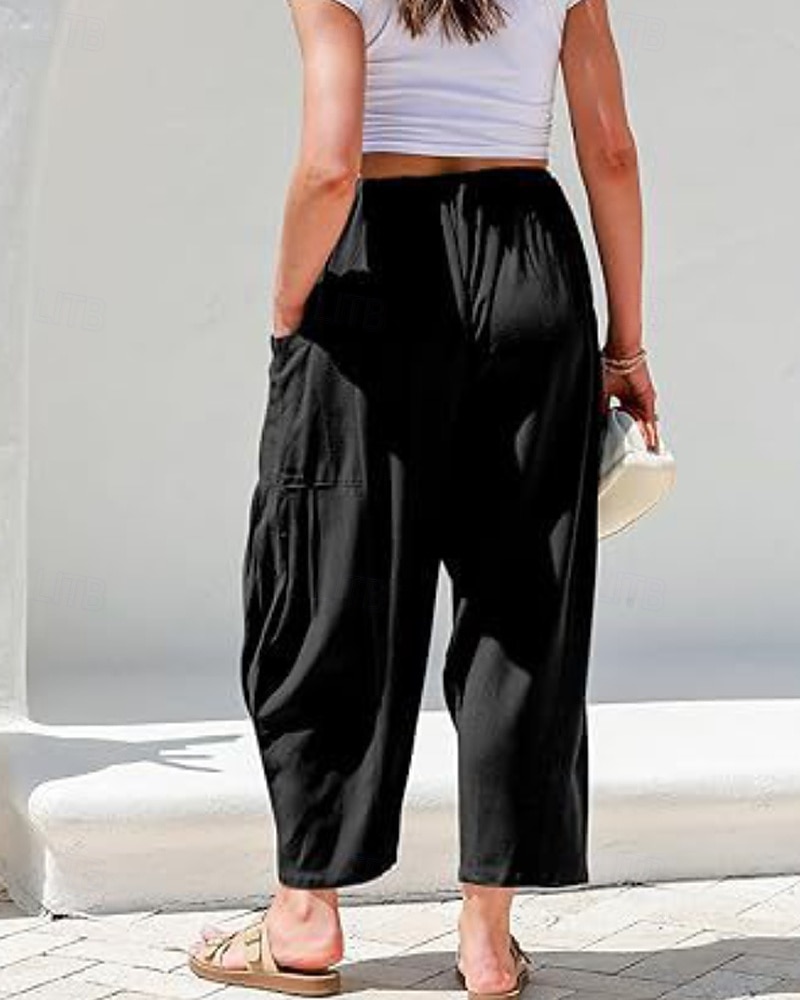 Per donna Gamba larga Chinos Streetwear Casual Lunghezza intera Vita media Semplice Coulisse Tasca Confortevole Micro-elastico All'aperto Vacanza Streetwear Rosso scuro azzurro cielo Nero Bianco del 2025 a $24.99 –P7
