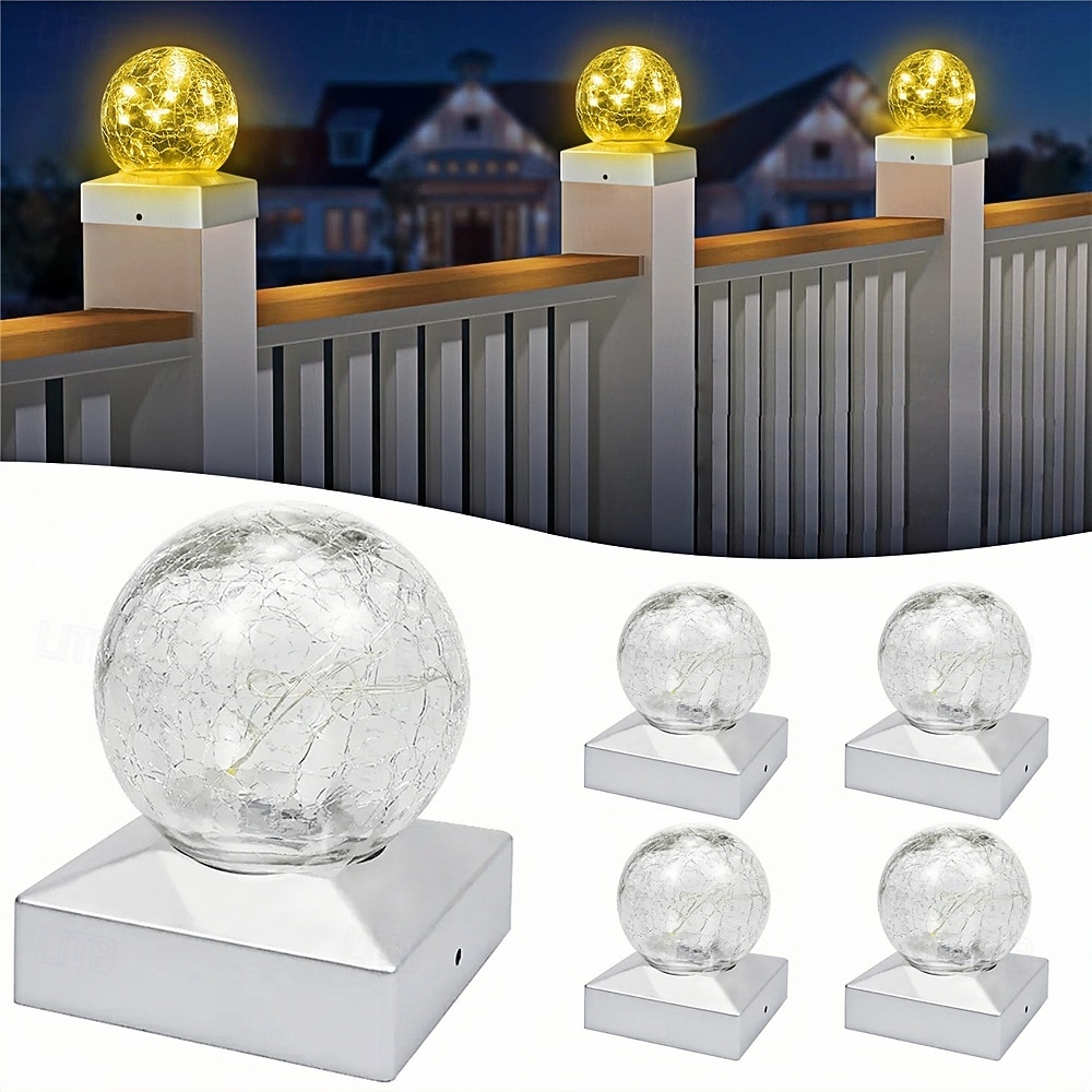 1 lámpara LED solar para jardín exterior, decorativa, de ambiente, para paisaje, faro delantero, bola de cristal agrietada, luz LED 2026 - $23.99 –P2