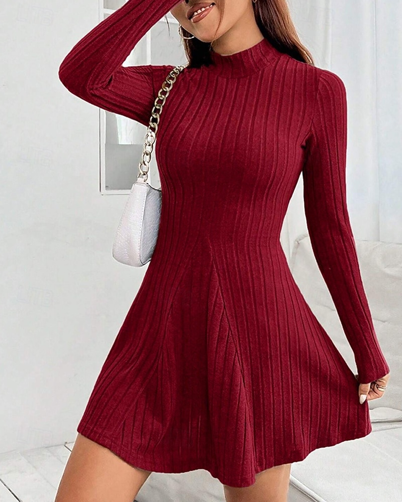 Női Mini ruha hétköznapi ruha Koktélruha Divat Modern Napi Randi Hétvége Normál Sima Hosszú ujj Állógallér Bor Tavasz Ősz 2025 - $31.99 –P4