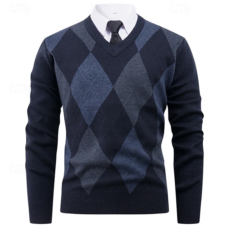 Per uomo Maglione Maglione a maglia A Coste Maglia Top Regolari Lavorato a maglia Plaid Scollo a V Moda Essenziale Vacanza Abbigliamento quotidiano Abbigliamento Primavera Autunno Blu marino Cachi S del 2026 a $34.99 –P8