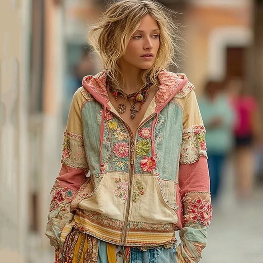 Dame 3D Print Vintage Boho Hoodie Patchwork Hoodie Sweatshirt Floral Zip Up s Vintage Motemessig Casual Langermet Hettegenser Gate Hverdagsbruk Casual Patchwork Glidelåslomme Rød Blå Spring Fall 2026 - $39.99 –P8