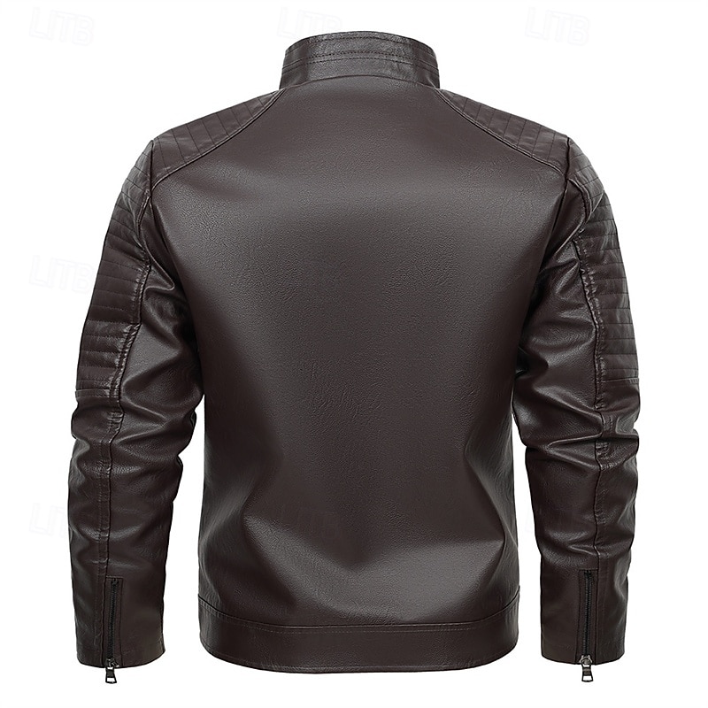 Herr Imitationsläderjacka Bikerjacka Motorcykeljacka Semester Dagligen Vindtät Håller värmen Ficka Höst Vinter Slät Mode Klassisk Hög krage Normal Svart Brun Jacka 2025 - $57.99 –P3