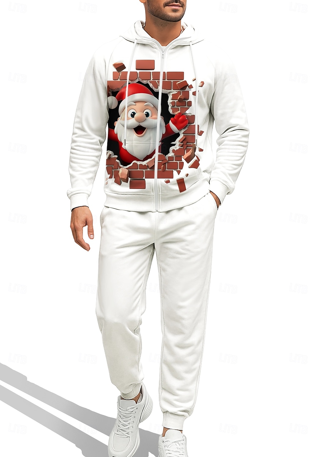 Natale Per uomo Felpa con cappuccio Tuta da Ginnastica Felpa con cappuccio con zip Coulisse Tasche Pantaloni Felpa con Cappuccio Felpa Autunno Bianco Rosso Allenamento in Palestra Casuale del 2025 a $41.99 –P3