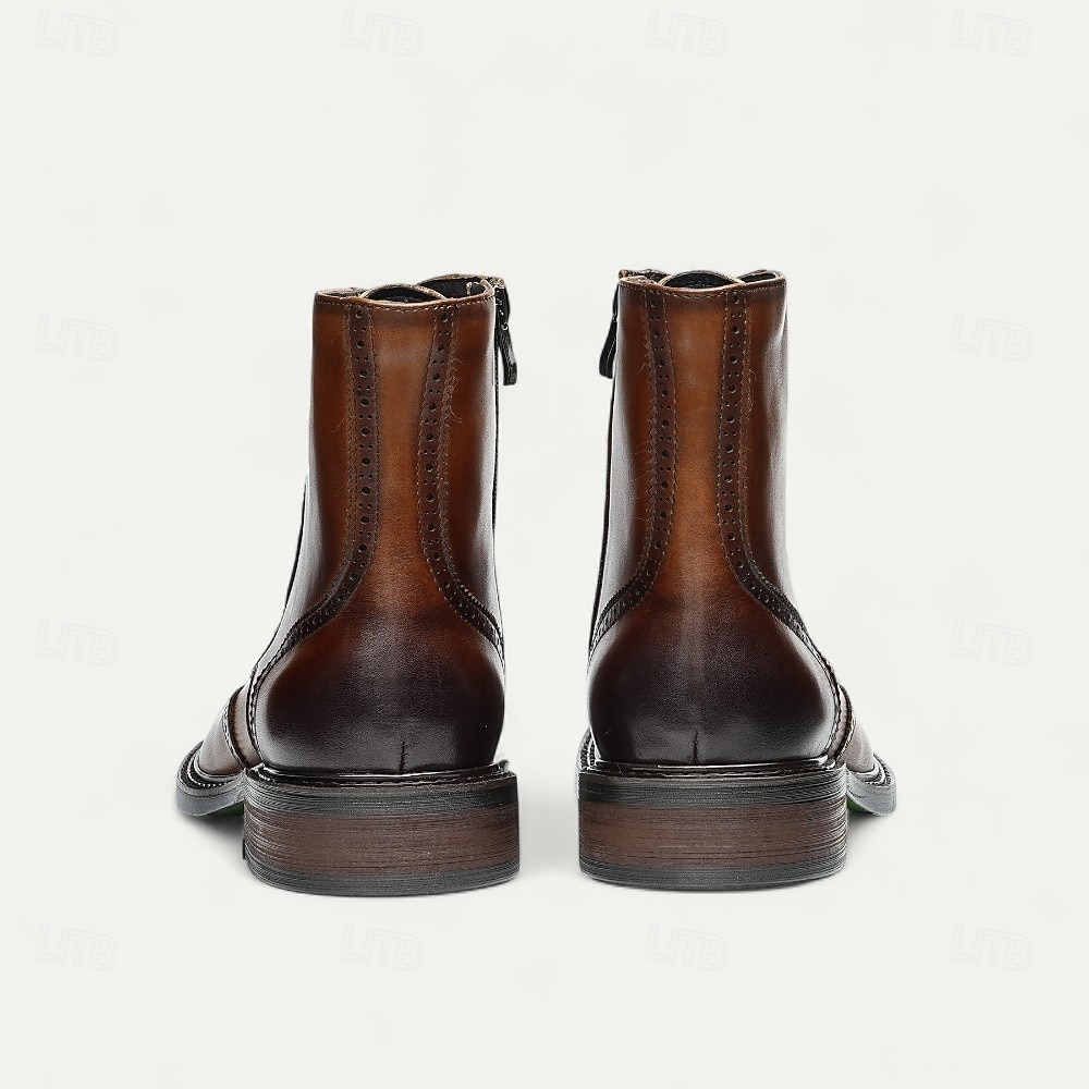 Pánské hnědé kotníkové boty s brogue vzorem, klasický design s křídlovým hrotem, robustní outdoorové pracovní boty pro volný čas v podnikání, cestování a každodenní nošení 2025 - $129.99 –P16