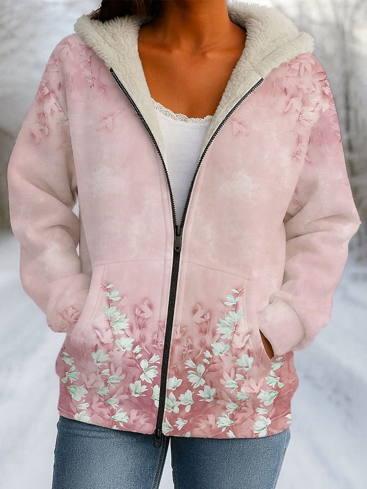 Cappotto invernale per donna giacca invernale foderata in pile antivento calda con tasca a zip foderata in pile casual floreale casual athleisure quotidiano abbigliamento quotidiano normale cappuccio del 2026 a $51.99 –P3