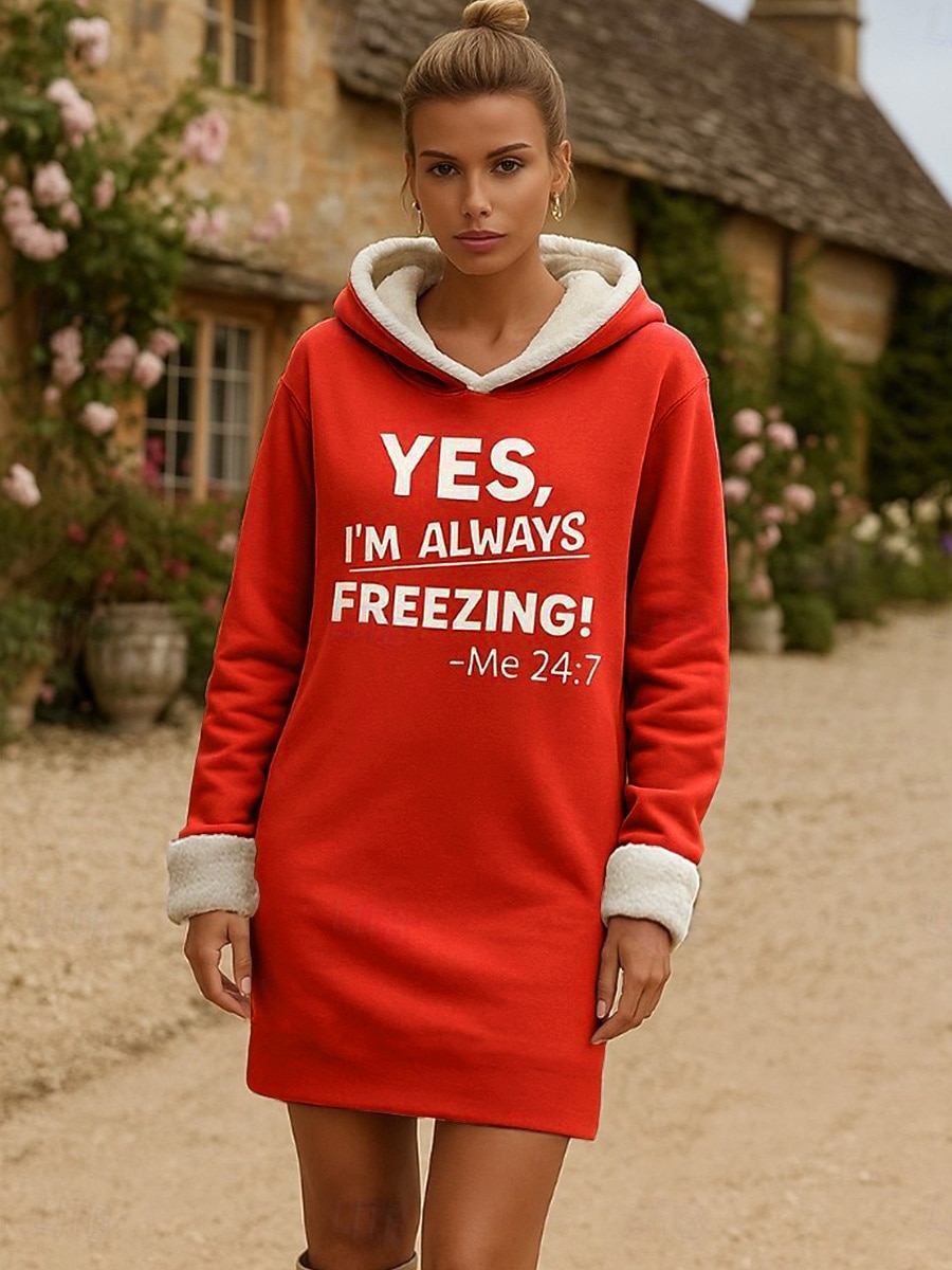 Damen Minikleid Shiftkleid Lässig Urlaub Heim Neujahr Lässiger Schnitt Grafik Buchstabe Langarm Mit Kapuze Schwarz Rosa Rote Herbst Winter 2025 - $27.99 –P4