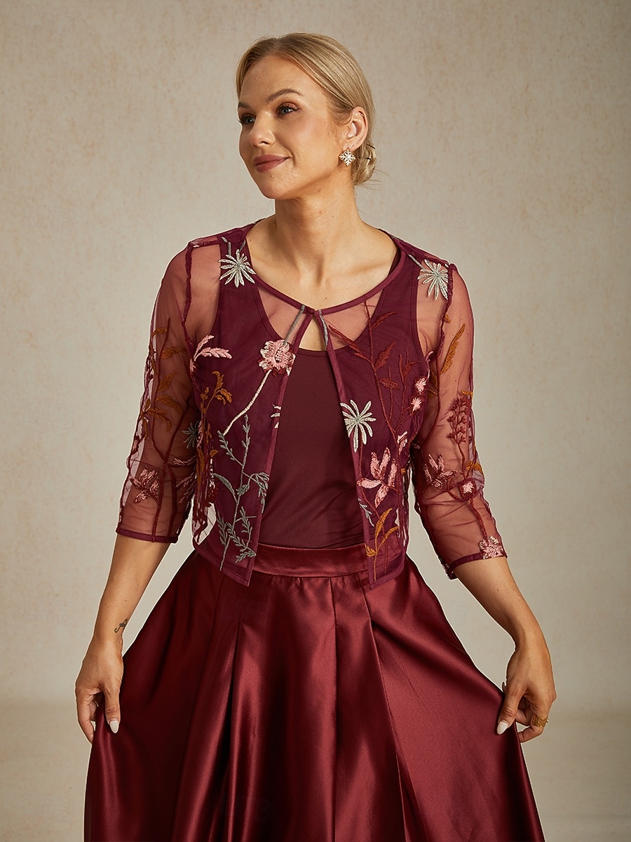 Γυναικεία Δαντελένια μπλουζάκια Φλοράλ Κομψό Στυλάτο Στρογγυλή Ψηλή Λαιμόκοψη Crop Tops Επισκέπτης γάμου Βραδινό Ρούχα για Πάρτυ Δαντέλα Κεντητό Κρασί Καλοκαίρι Άνοιξη Φθινόπωρο 2025 - AU $81.65 –P5