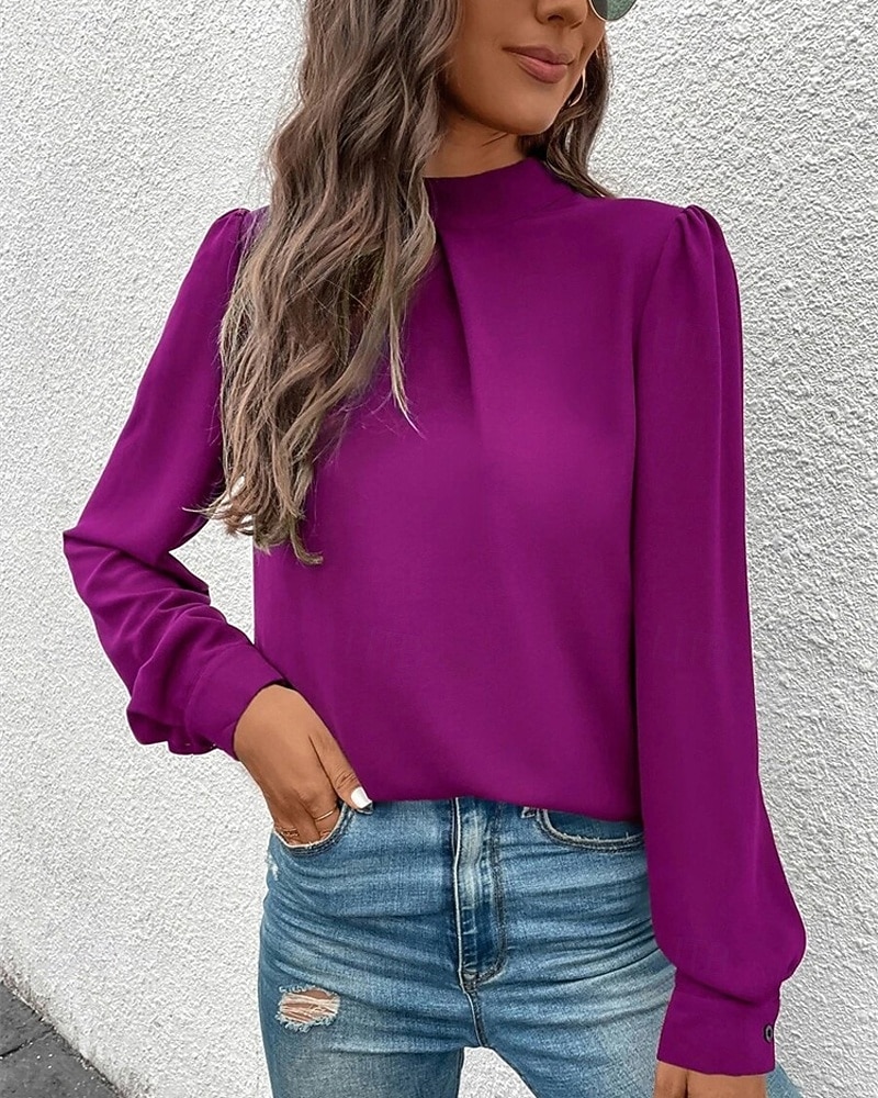 Γυναικεία Πουκάμισο Κομψή Φιλάρεσκος Σατέν Μπλούζα Συμπαγές Χρώμα Στυλάτο Καθημερινό Μακρυμάνικο Ζιβάγκο Κανονικά μπλουζάκια Καθημερινά Εξόδου Μαύρο Κίτρινο Πράσινο Ανοικτό Ρουμπίνι Βυσσινί 2026 - $27.99 –P7