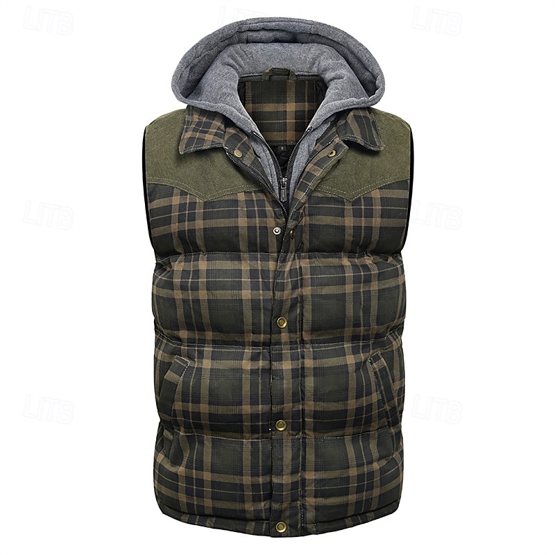 Per uomo Gilet imbottito Gilet Vacanza Quotidiano Data Moda Casual Autunno Inverno Tasca Poliestere Caldo Confortevole Plaid Cerniera Con Cappuccio Vestibilità regolare Rosso Verde Verde militare del 2026 a $69.99 –P5
