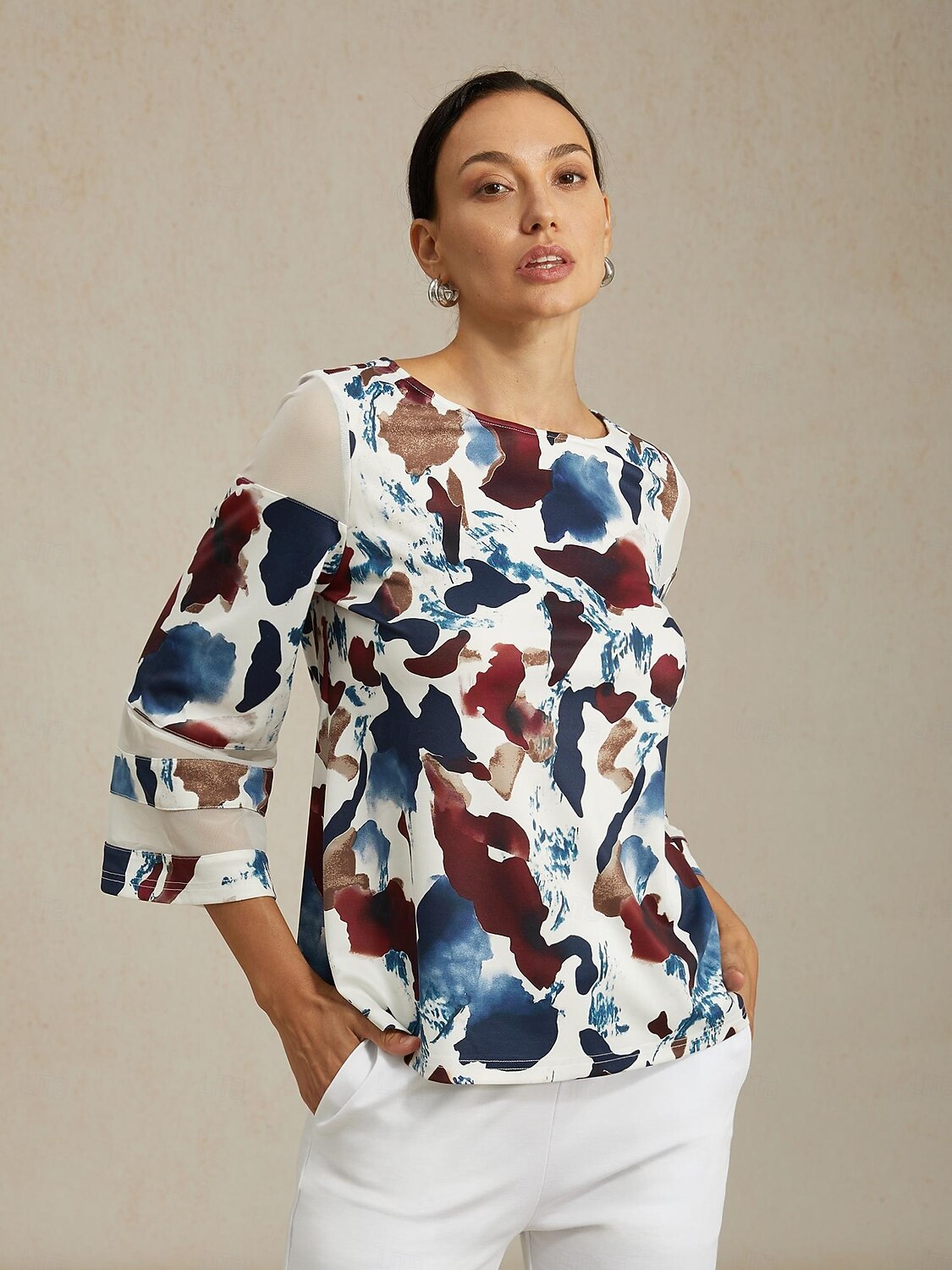 Mujer Estampado Casual Multi Color Talla S longitud de manga 50cm (La longitud de la manga aumenta 14cm por cada nueva talla) Elegante Diario Cuello Barco Primavera Otoño 2025 - $61.99 –P7