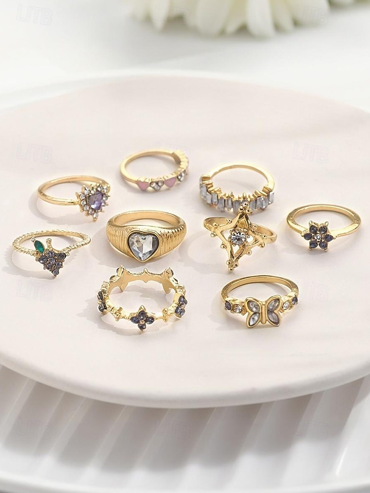 Women's Alloy Ring Set with Heart, Butterfly, and Star Designs, Fashion Boho Stackable Rings for Parties, Weddings and Everyday Wear 2025 - $11.99 –P4