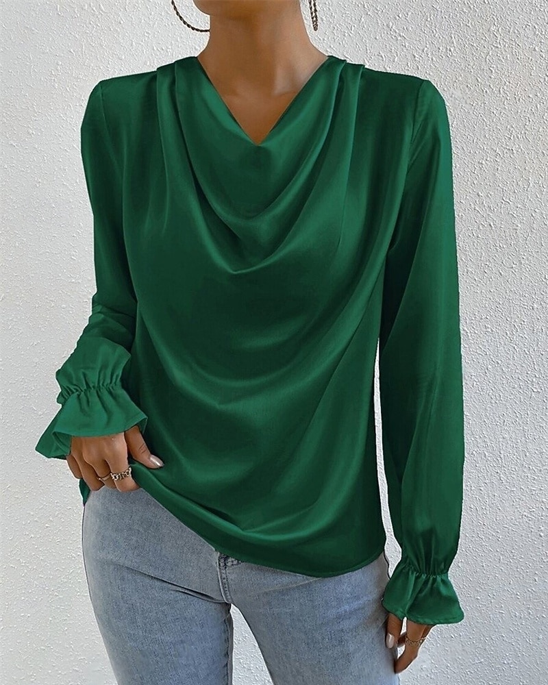 Femmes Chemise Chemise en satin Uni Élégant Occasionnel manche longue Col Bénitier Hauts Réguliers Quotidien Sortir Drapé Noir Rose Claire Vert Abricot Printemps Automne de 2025 ? $18.99 –P1