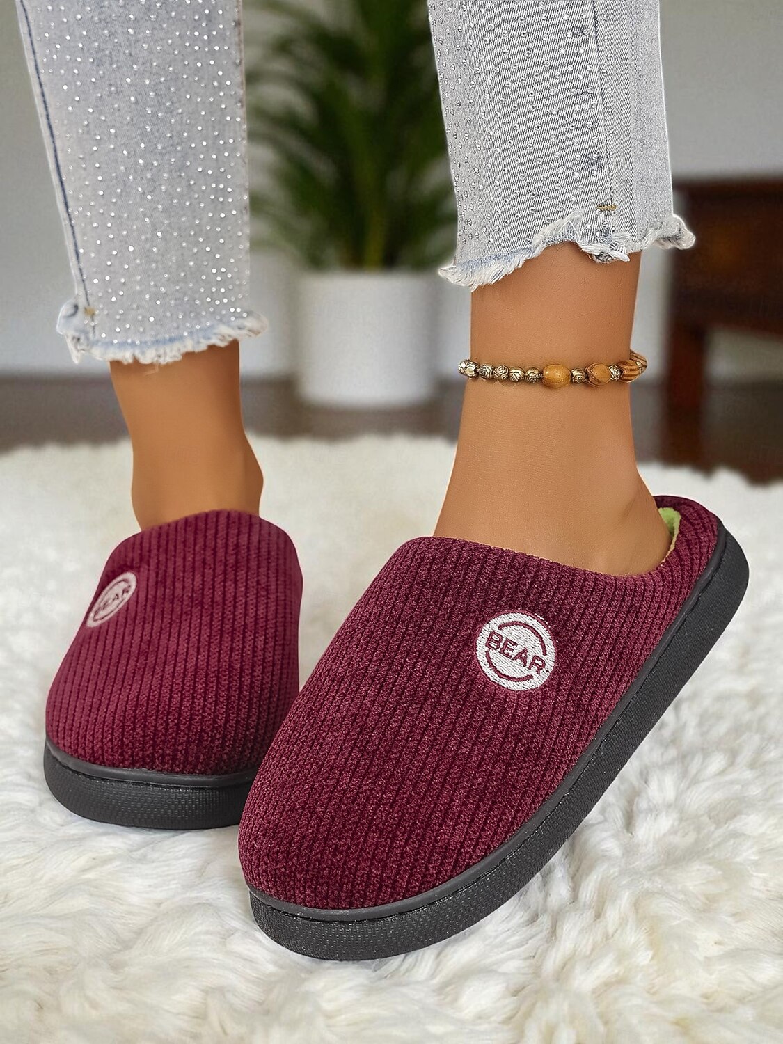 Papuci de casă casual din pluș pentru femei – pantofi de casă călduroși cu căptușeală din fleece pentru confortul casei pe timp de iarnă 2025 - $14.99 –P1