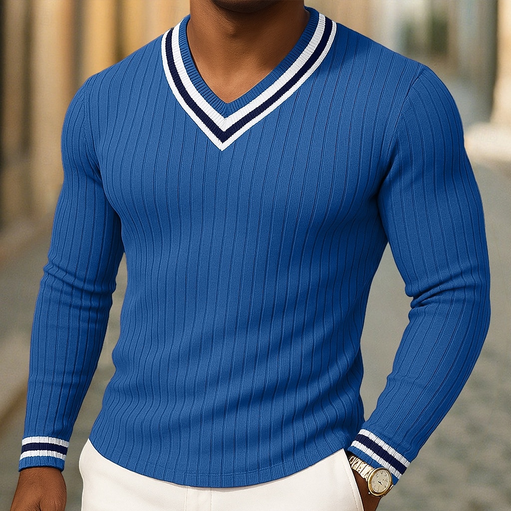 Herren T-Shirt Langarm V Ausschnitt Henley Sommer Frühling Herbst Einfach Zeitgenössisch Modern Lässig Farbblock Knöpfe Basic Heim Straße Lässig Blau Grün Violett Top T-Shirt für Herren 2025 - $29.99 –P1